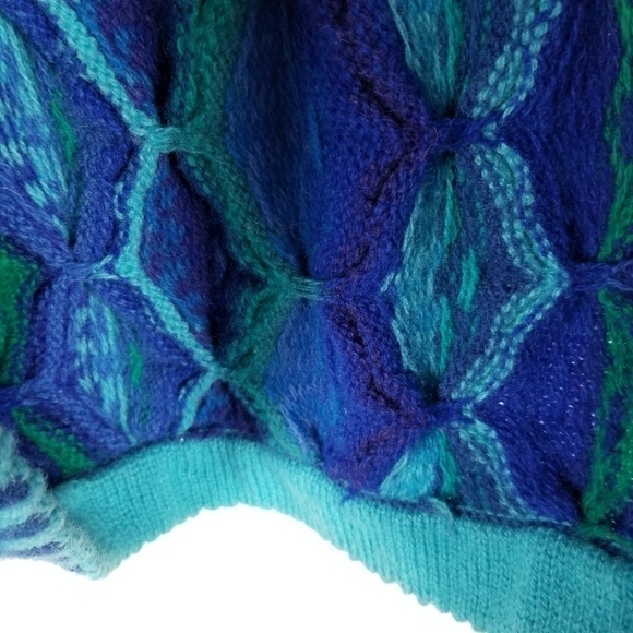 Tulchan Men's Coogi Style Vintage Wool Cardigan Sweater 3D Blue Green Size S/M - Picture 9 of 14